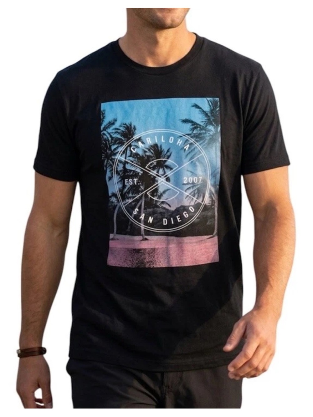 Cariloha Bamboo Black San Diego Island Stamp Crew Neck Tee Shirt Sz Small